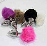 Crazy Faux Rabbit Tail Small Metal Silver Butt Plug